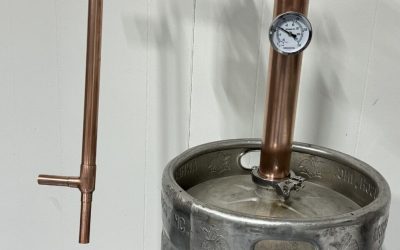 copper 2″ moonshine still column, thumper, and condenser fits keg
